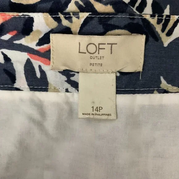 Loft Floral Swing Knee Length Skirt 14P White Lined Side Zipper Cotton - Picture 4 of 4